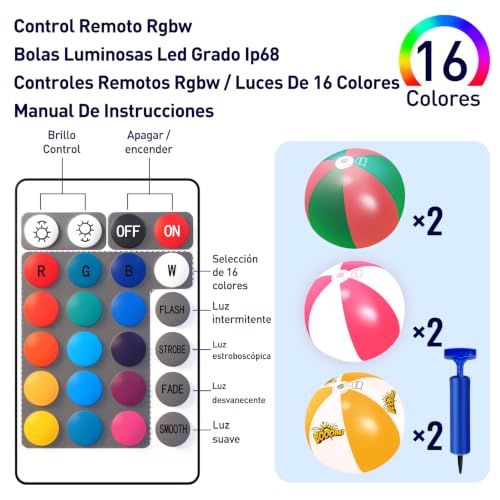 Image of 6 Pack 16 inch Light Up Beach Ball Pool Toys - 16 Lighting and 4 Modes LED Beach Ball with Remote Control,Suitable for Pool Game Summer Pool Party,Outdoor Family Games (Red Green Orange Each 2 Pc)