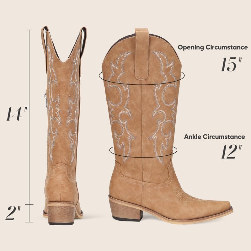 Women's Knee High Cowboy Boots for Women- Pointed Toe Cowgirl Boots Women with Side Zipper & Classic Embroidery Designs Ideal for Worker for Country Concert2