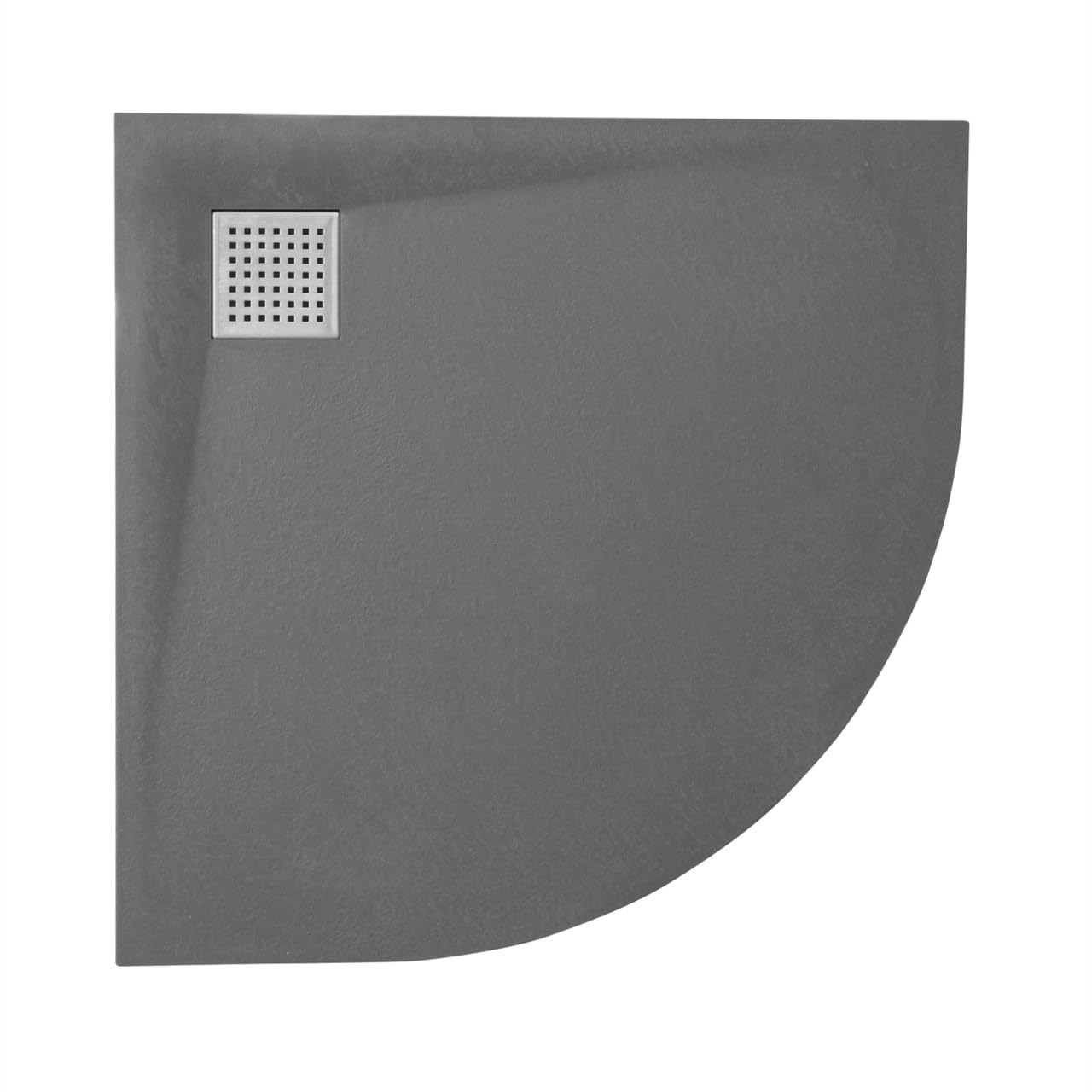 SMC Slate Stone Effect Shower Tray Grey Corner Quadrant - 800x800mm - with Stainless Steel Drain Cover