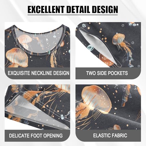 ALAZA Vintage Colorful Jellyfish Pajama Set Short Sleeve Sleepwear Soft Lounge Nightwear4