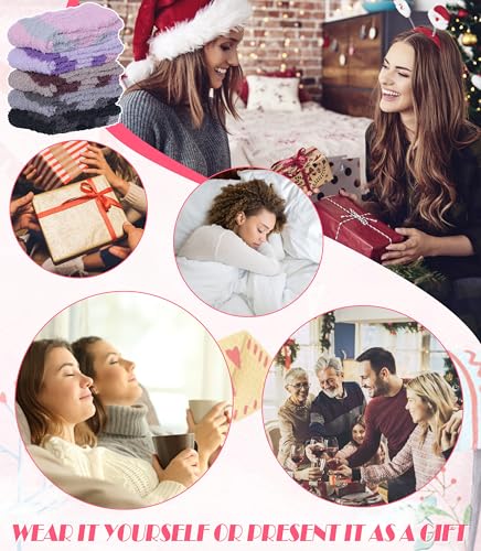 Image of DYW Fuzzy Socks for Women Fluffy Winter Warm Slipper Soft Cozy Home Sleeping Socks 5 Pairs
