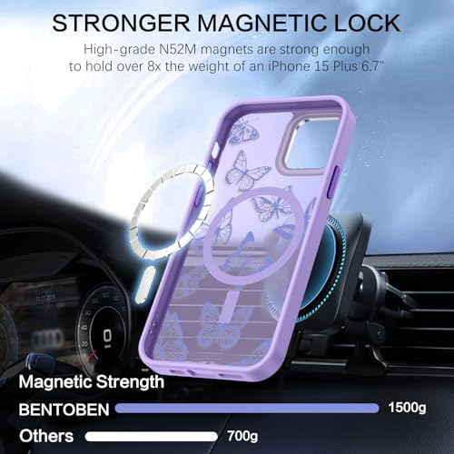 Coque iPhone 15 Plus MagSafe finition mate translucide premium violette