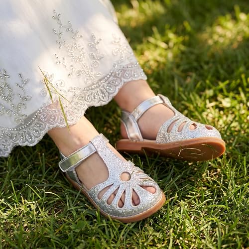 Image of THEE BRON Toddler Girls Closed-Toe Sandals Sweet Retro Cutout Summer Dress Shoes