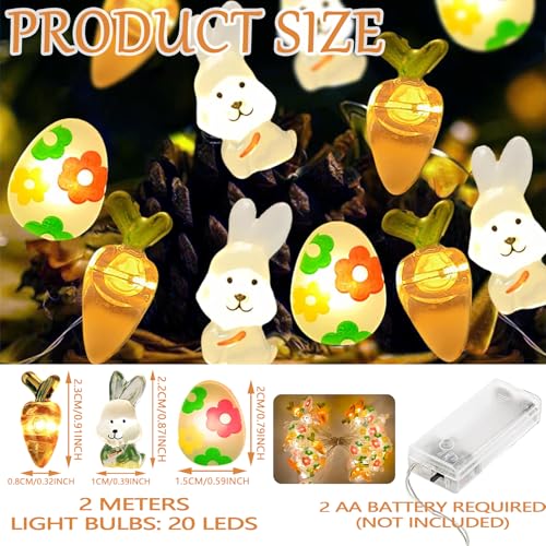 Auzlya Lichterkette Ostern Batterie,2M 20LED Hase Karotte Lichter,Ostereier Lichterkette,Ostern Geschenk Lichter für Party Innen Außen Osterns Geburtstag
