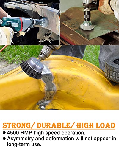 3 Inch Knotted Wire Cup Brush Set 4 Pcs, Wire Brush For Drill With 1/4'' Hex Shank, Drill Wire Brush Attachment, Ideal For Removing Rust/Corrosion/Paint - Extend Life & Reduced Wire Breakage. #TOP3