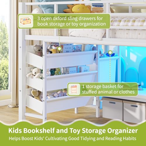 image for DICTAC Low Loft Bed Twin Size with Reading Corner Metal Twin Loft Bed 