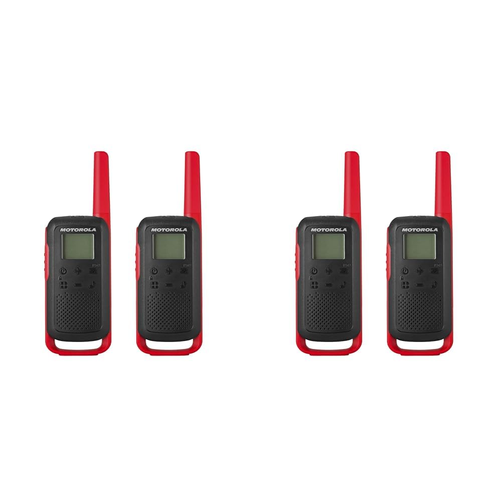 Motorola SolutionsPortable FRS, T210, Talkabout, Two-Way Radios, Rechargeable, 22 Channel, 20 Mile, Black W/Red, 4 Pack