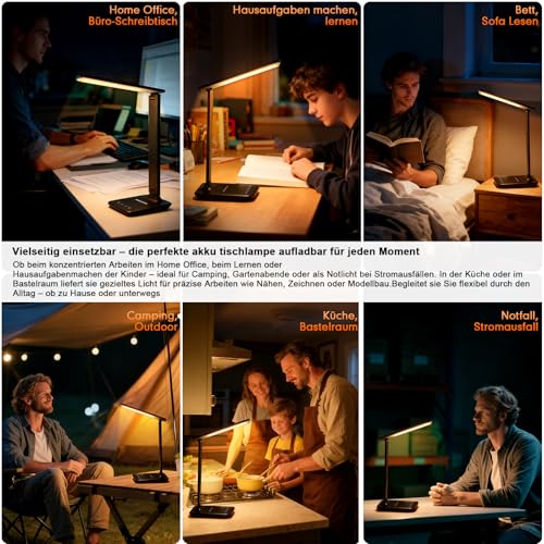 karidi Led Schreibtischlampe Kabellos Mit 4000mAh Akku, Dimmbare Tischlampe Mit 5 Farben 5 Helligkeitsstufen Touch Steuerung Augenschutz Faltbar Und Tragbar Für Kinder Büro Zuhause Und Lektüre