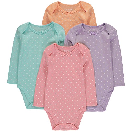 Wan-A-Beez 4 Pack Baby Girls' and Boys' Long Sleeve Bodysuits (24 Months, Dot)