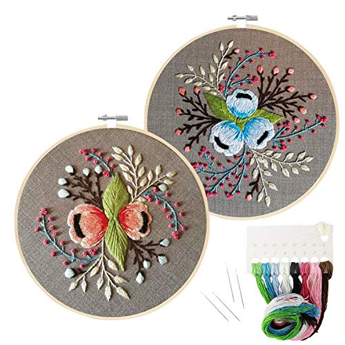 2 Pack Embroidery Starter Kit with Pattern, Stamped Embroidery Kit Including Embroidery Cloth
