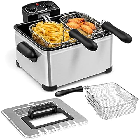 Hysache 1700W Electric Deep Fryer, 5.3QT/21-Cup Deep Fryer with View Window, Adjustable Temperature and Timer, Removable Oil Container, Perfect for Chicken, French Fries, Shrimp & More Cover