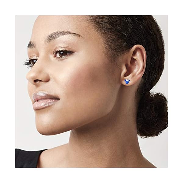 Disney Womens Minnie Mouse September Birthstone Stud Earrings - Minnie Mouse Jewelry - Faux Sapphire Earrings (September-Sapphire Crystal)