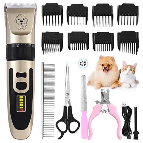 Merisny Tierhaarschneider Hundeschermaschine Haarschneidemaschine für Hund Katze Haustier Schnurlosen Profi Tierhaarschneidemaschine WiederaufladbareElektrische Haarschneider