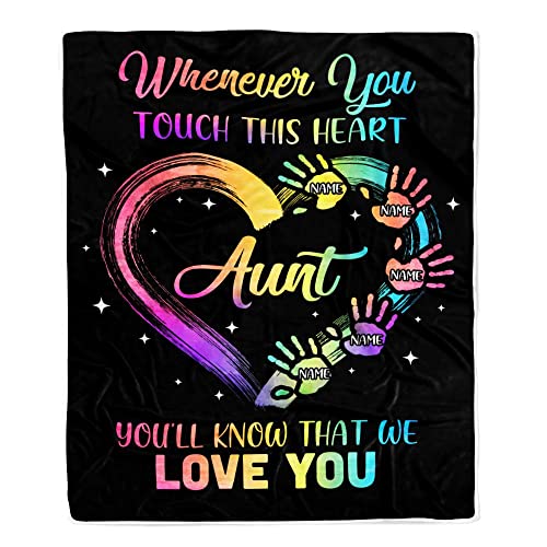 TeesNow Personalized Aunt Blanket from Niece Nephew We Love You Kids Aunt Birthday Mothers Day Christmas Customized Bed Fleece Throw Blanket (60 x 80 in Adult Size)