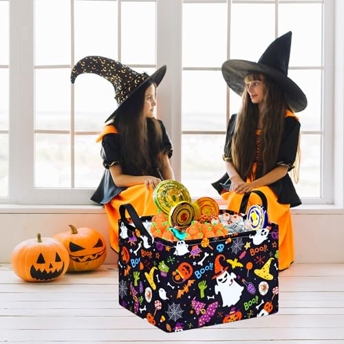 Image of MAIZMZ Halloween Storage Basket Pumpkin Ghost Gift Basket for Kids Foldable Toy Box Waterproof Organizer Bin Laundry Nursery Hamper for Home Office Dorm Closet Shelf