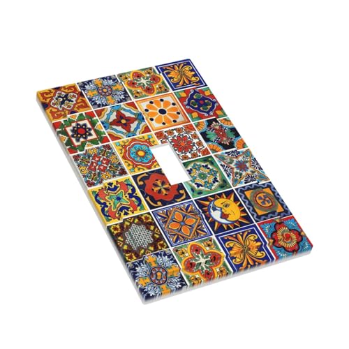 Mexican Talavera Tile Boho Colorful Floral Moroccan Ceramic Single Toggle Light Switch Covers Decorative 1 Gang Wall Plate Electrical Device Switchplate Dimmer Faceplate for Bathroom Decor - Image 4