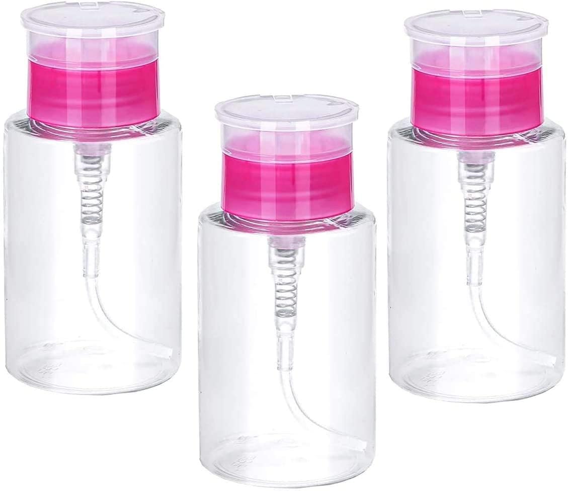NAILWIND Nail Polish Remover Pump Empty Dispenser Bottle for Alcohol, Nail Polish and Makeup Remover, 150ml(5.10z), Hotpink Top Cap (PACK OF 1) WHITE