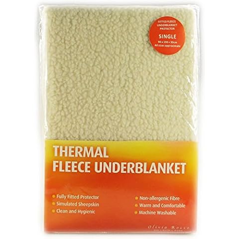 Runway Splash FITTED THERMAL FLEECE UNDERBLANKET MATTRESS COVER BLANKET FAUX SHEEPSKIN TOPPER[Cream,Double] Cover