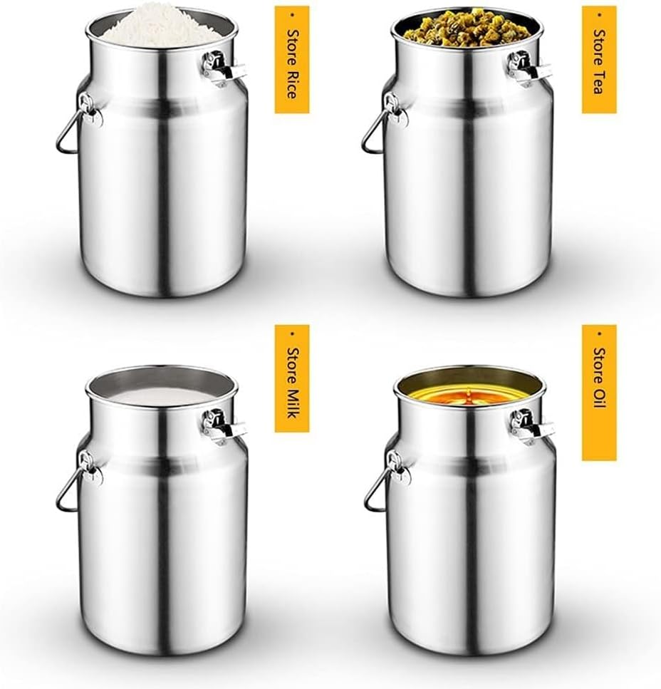Large Capacity Portable Milk Bucket, 304 Stainless Steel Milk Can with Sealed Lid Pail Can Canister for Milk Churn Bucket, Pail Bucket Dairy Pot Tote Jug Tea Canister 3L（10L）