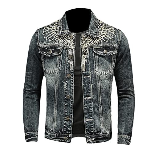 Veste en jean pour homme ample XXXXL Kelsiop avec revers brodé confortable et stylé