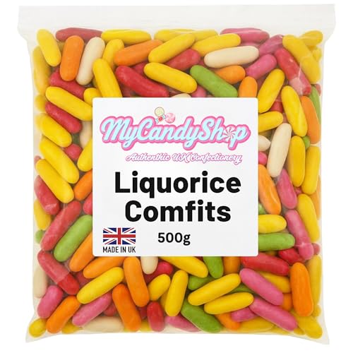 MyCandyShop Liquorice Comfits 500g - Crunchy Liquorice Torpedoes - Sugar Shell Traditional Sweets Mellow Anise Centre UK MADE