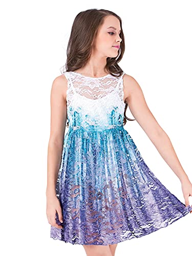 Watercolour Girls Hand Painted Lace Lyrical Dress Teal/Purple ML WC203C