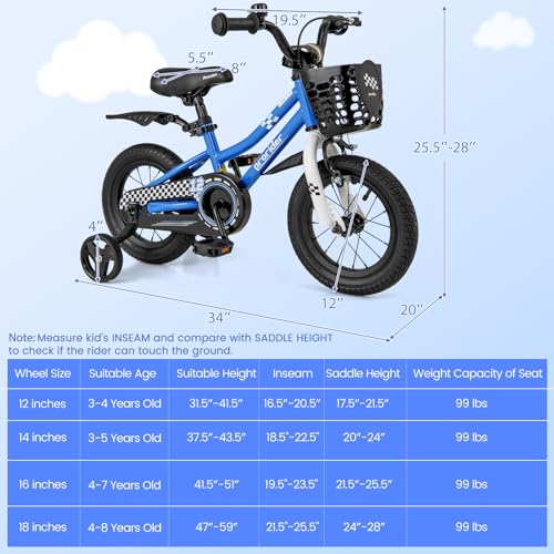 Image of BABY JOY Kids Bike, 12 14 16 18 Inch Boys Girls Bike for 3-8 Years w /Training Wheels, 20 Inch Children Bicycle for 8+ Teens w /Kickstand, Handbrake, Coaster Brake & Removable Basket, Sporty Bicycle