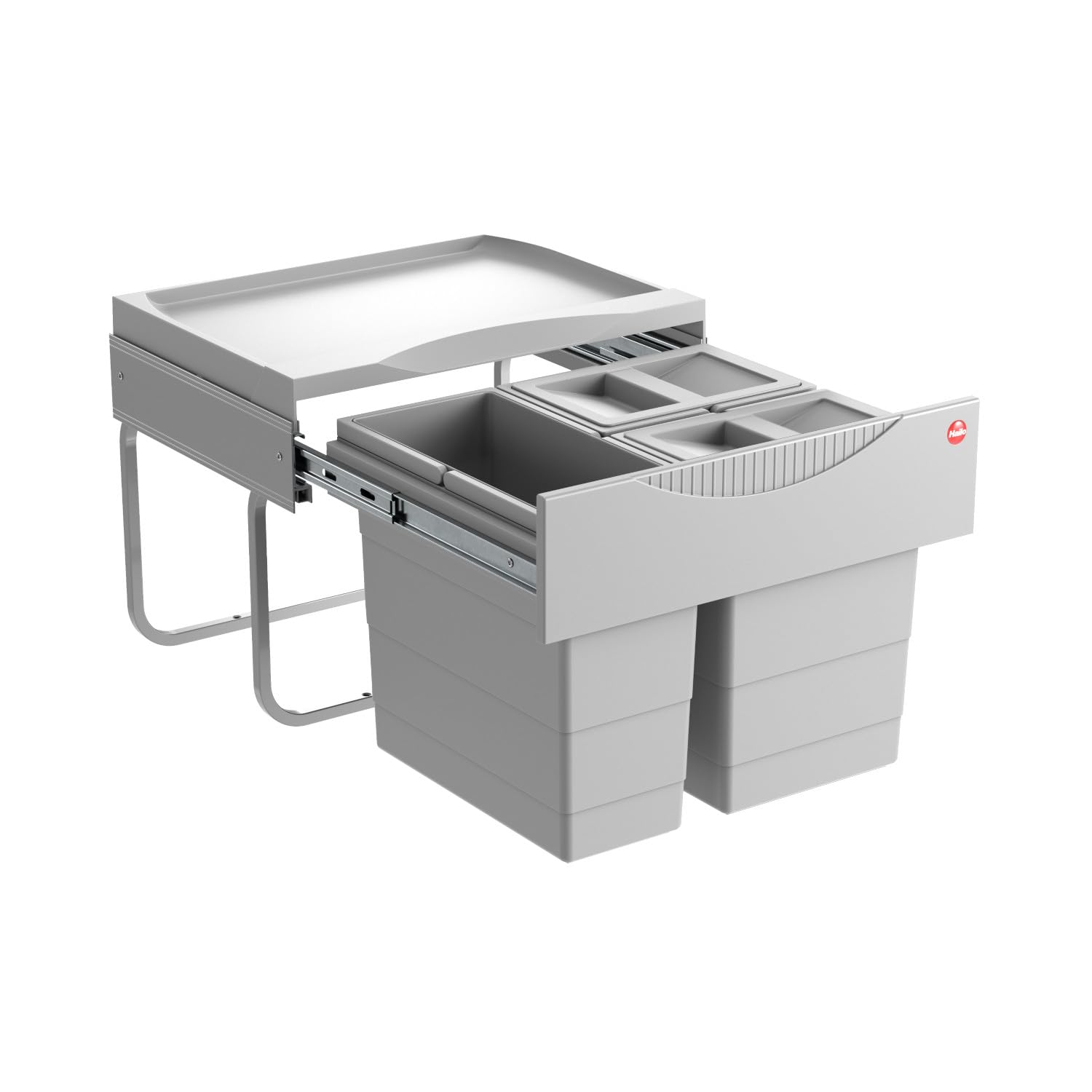Hailo Abfallsammler 3644732 | Abfalleimer 3fach mit 29 Liter Gesamtvolumen | ab 50cm Unterschrankbreite montierbar | Hellgrau
