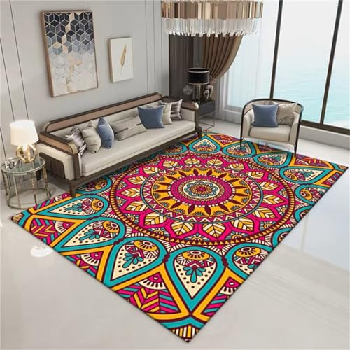 Tapis carré 200x200cm pas cher imprimé ethnique multicolore - 2