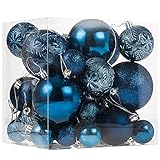 Christmas Ornaments for Xmas Trees,Night Blue Shatterproof Christmas Ball Ornaments of 32 pcs