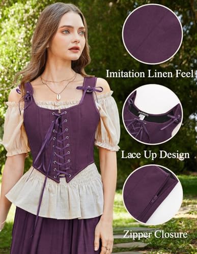 Image of SCARLET DARKNESS Women's Renaissance Corset Tops Vintage Lace Up Overbust Bustier Bodice