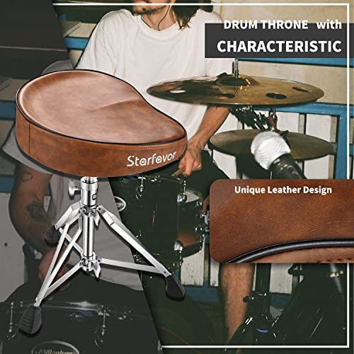 Starfavor Drum Throne Height Adjustable Padded Seat Drum Stool, With Double Braced Anti-Slip Feet Swivel Drum Chair, Butt Shape, Brown, St-550Br #TOP1