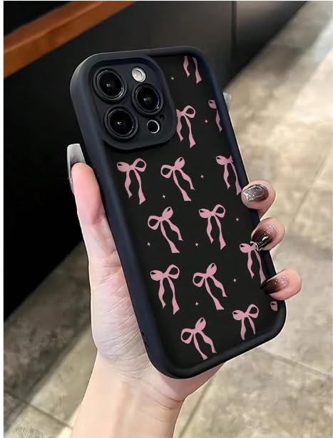 Image of COVERLY Bow Pattern Back Case Cover for iPhone 12 Pro | Hot Ribbon Bow Cute Design | Camera Lens Protection | Soft TPU Silicone Fashion Aesthetic Printed Cover for Girls & Women (Black, Shockproof)