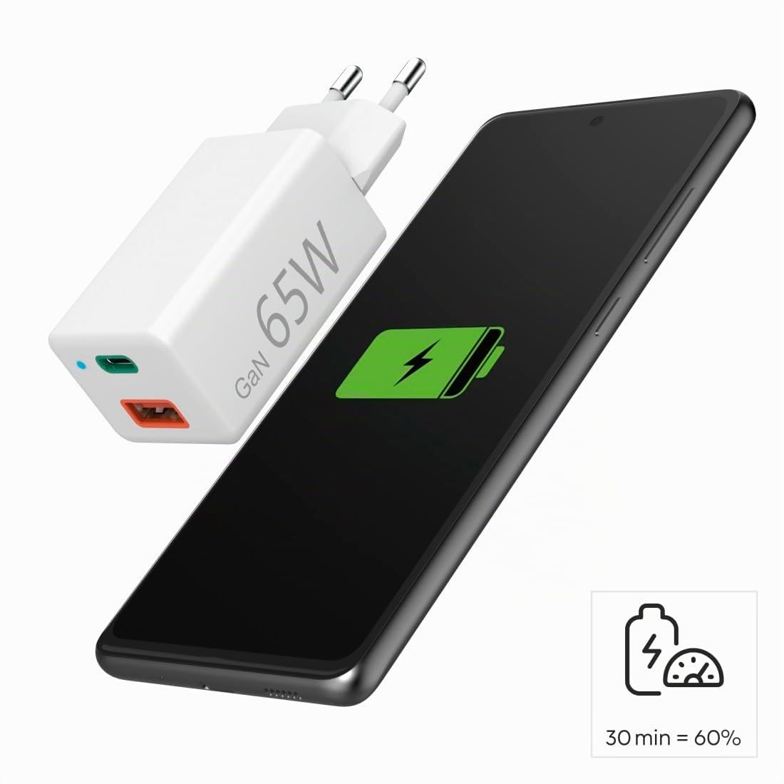 Hama Caricatore USB-C da 65 W (alimentatore di rete a 2 porte USB C + USB A, caricatore rapido con Quick Charge 3.0 e Power Delivery, caricatore USB con tecnologia GaN, caricatore universale per