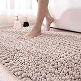 DEXI Badezimmerteppich 40 x 60 cm,Chenille Badematte rutschfest,Weicher Badvorleger Maschinenwaschbar,Mikrofaser Absorbent Badteppich für Badewanne,Dusche und Badezimmer - Beige