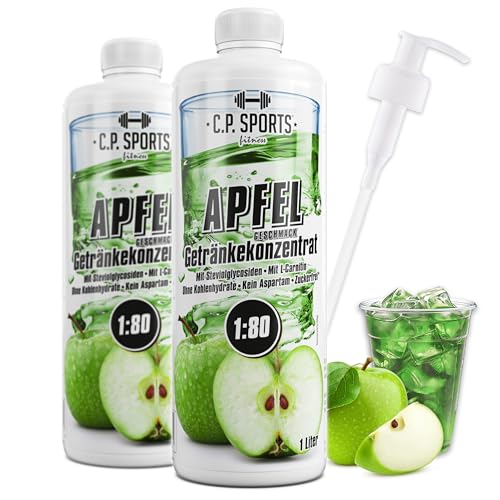 C.P.Sports Jarabe para bebidas MANZANA 2 litros + 2 dispensadores de bomba