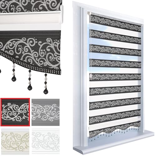 Brillant Doppelrollo Klemmfix ohne Bohren Schwarz Silber 200 x 80 cm...