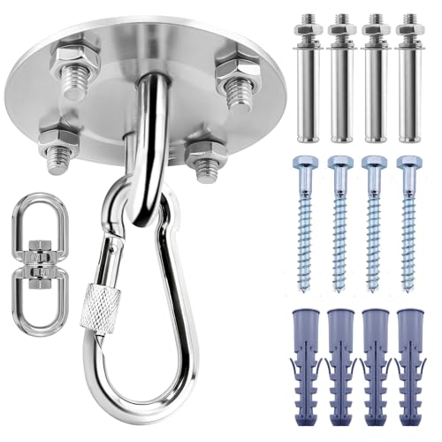 LINLINOI Edelstahl Deckenhaken Schwerlast bis 400kg - 360 Grad Drehbarer Schaukelhaken Multifunktionale Halterung für Boxsack Hängematte Hängesessel Sonnensegel & Yogatuch
