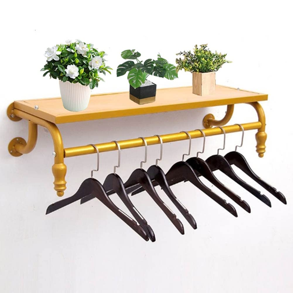 Prettiee Wall Mounted Clothing Hanging Racks, Commercial Wdress Display Shelf Retail Store Garment Rack Clothes Storahanger,Clothing Racks (Gold 100Cm)