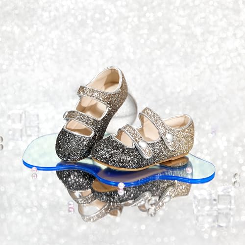 Image of PHIRAMIN Toddler Flower Girl Glitter Dress Shoes Little Girl Ballet Flats Bow Wedding Party
