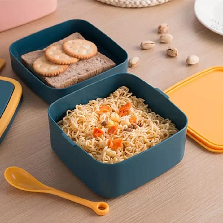 Image of Toyshine 2 Layer Bento Box for Kids and Adults, Sealed and Leak-proof Lunch Box, Keep Foods Separated Food Storage Container, Food-Safe Materials, 1000 ML - Green
