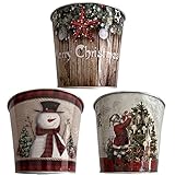 WISTART 3 Packs Christmas Metal Planters Indoor Christmas Flower Plant Pots Basket Christmas Gardeni