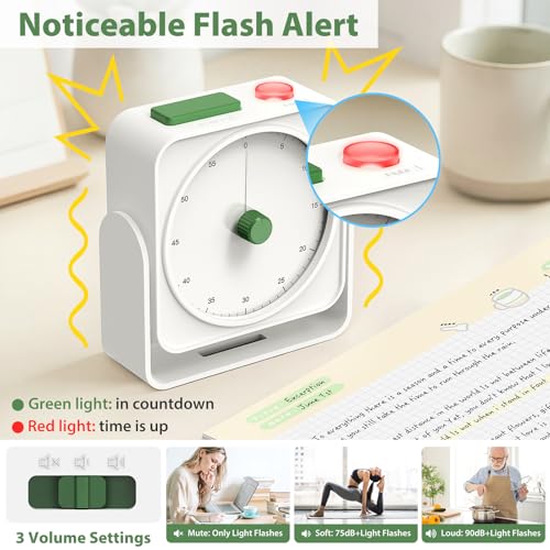 Rechargeable Visual Timer 60-Minute for Classroom Countdown Stopwatch Timer, w/Adjustable Stand for Homeschool Supplies Study Time Management Tool, for Desk Office Work Meetings, Mute Function, White - Image 4