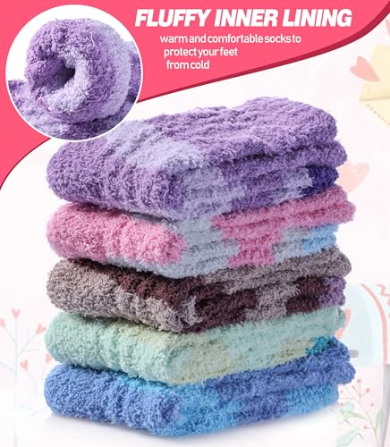 Image of DYW Fuzzy Socks for Women Fluffy Winter Warm Slipper Soft Cozy Home Sleeping Socks 5 Pairs