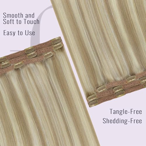 Foto von Fshine Clip in Extensions Echthaar, 30cm 50g 3 Stücke Echthaar Extensions Clip Günstig Aschblond Hervorgehobenes Goldblond Menschliches Haar Farbe 16P22