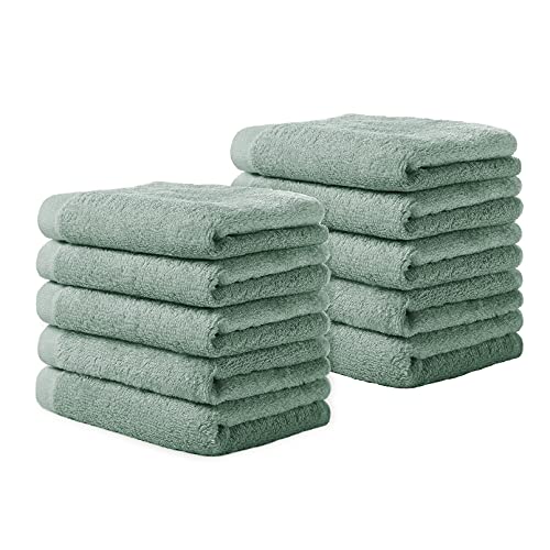 Image of Yoofoss Luxury Washcloths Towel Set 10 Pack Baby Wash Cloth for Bathroom-Hotel-Spa-Kitchen Multi-Purpose Fingertip Towels & Face Cloths - Green