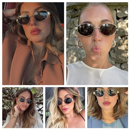Trendy Oval Sunglasses for Women Retro Designer Gold Sun Glasses Classic Metal Frame Shades 90s3