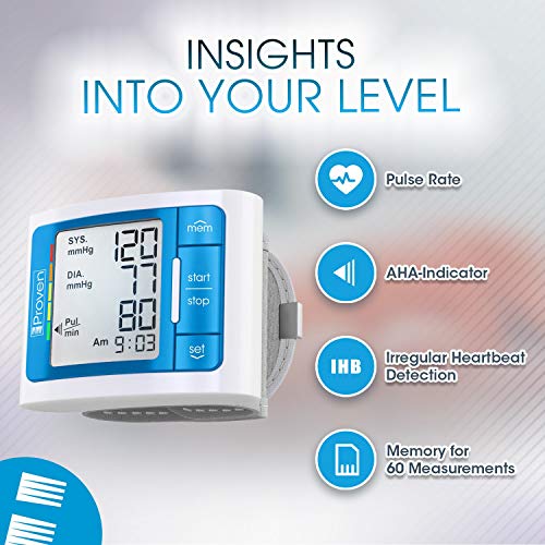 [2020 Model with Backlight] iProven Blood Pressure Cuff Wrist - BP Monitor with Backlight and Large Screen - 60 Reading Memory and Batteries Included (Blue) - Thumbnail 2