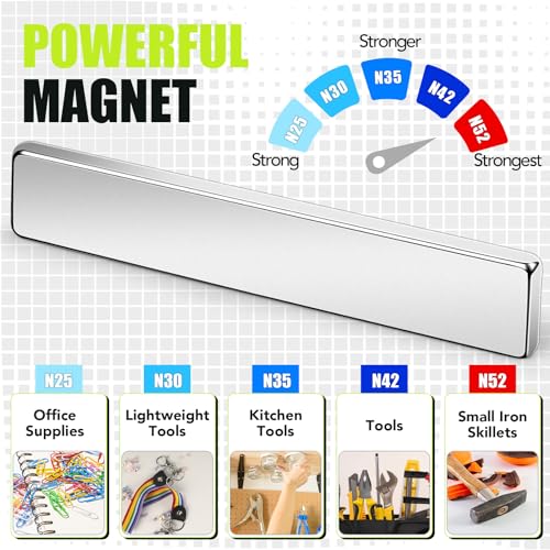 Image of MIKEDE Heavy Duty 12 Pack Rare Earth Neodymium Magnets N42 High Power Strong,with Double-Sided Adhesive, Powerful Bar Magnets for Fridge, Garage, Kitchen - 2.36 x 0.39 x 0.12in