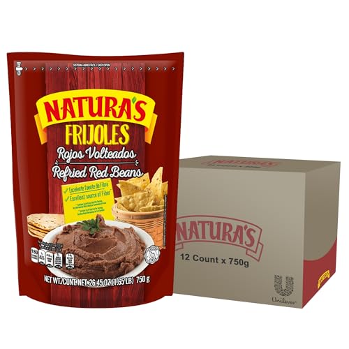 Image of NATURA'S Refried Red Beans, Ready-to-Eat Vegetarian Refried Beans, Frijoles Rojos 26.45 oz Pouch (Pack of 12)